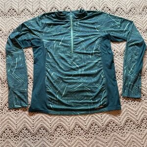 Patagonia Blue Green Quarter Zip Breathable Running Top Thumb Holes Hand Covers